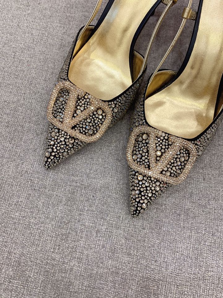 Bagsaaa Va1e*ntin0 VLOGO GLOW Crystal SLINGBACK Black PUMP 80 MM