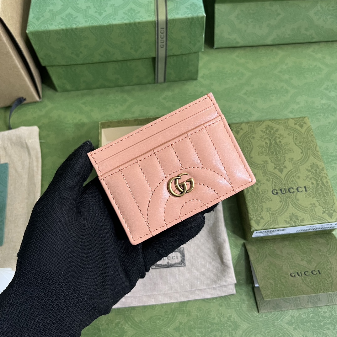 Bagsaaa Gvc*1 Marmont Pink Leather Card Holder - 10x7cm