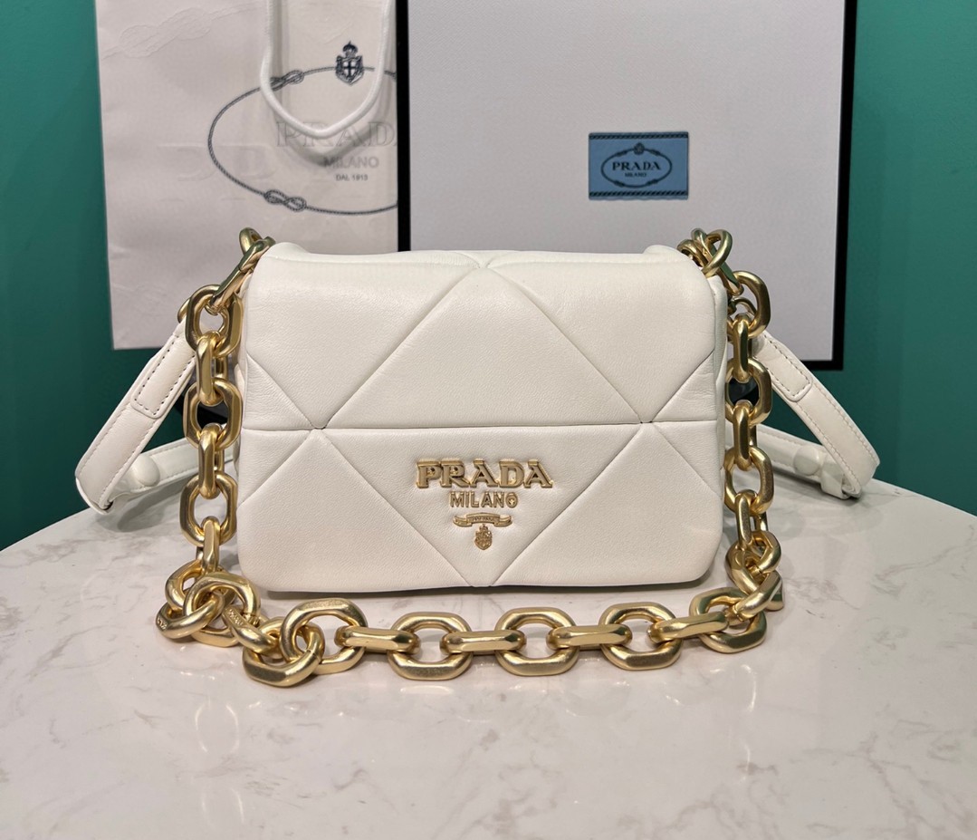 Bagsaaa Pra*a System nappa patchwork shoulder bag white -21*15*6.5cm