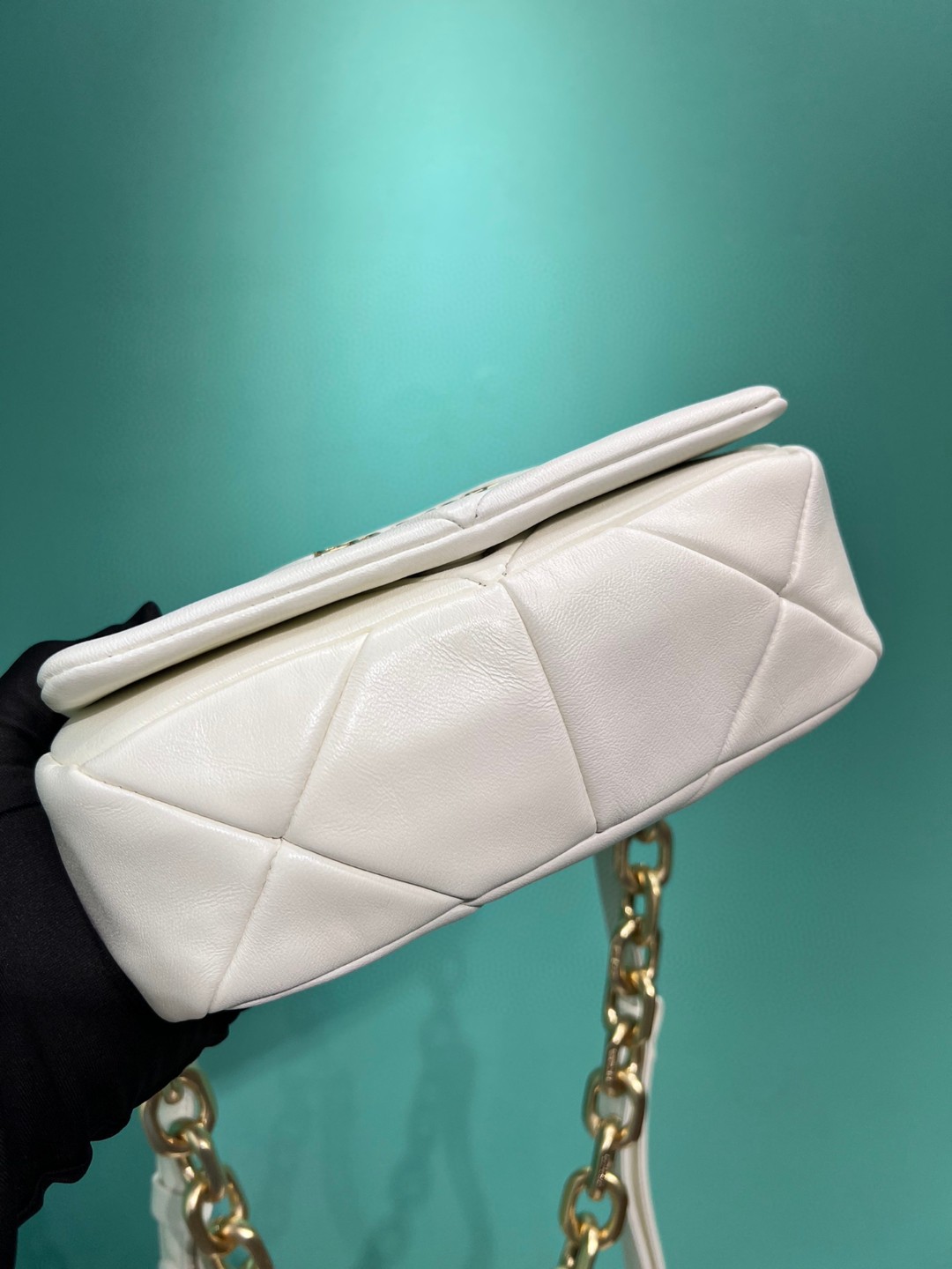 Bagsaaa Pra*a System nappa patchwork shoulder bag white -21*15*6.5cm
