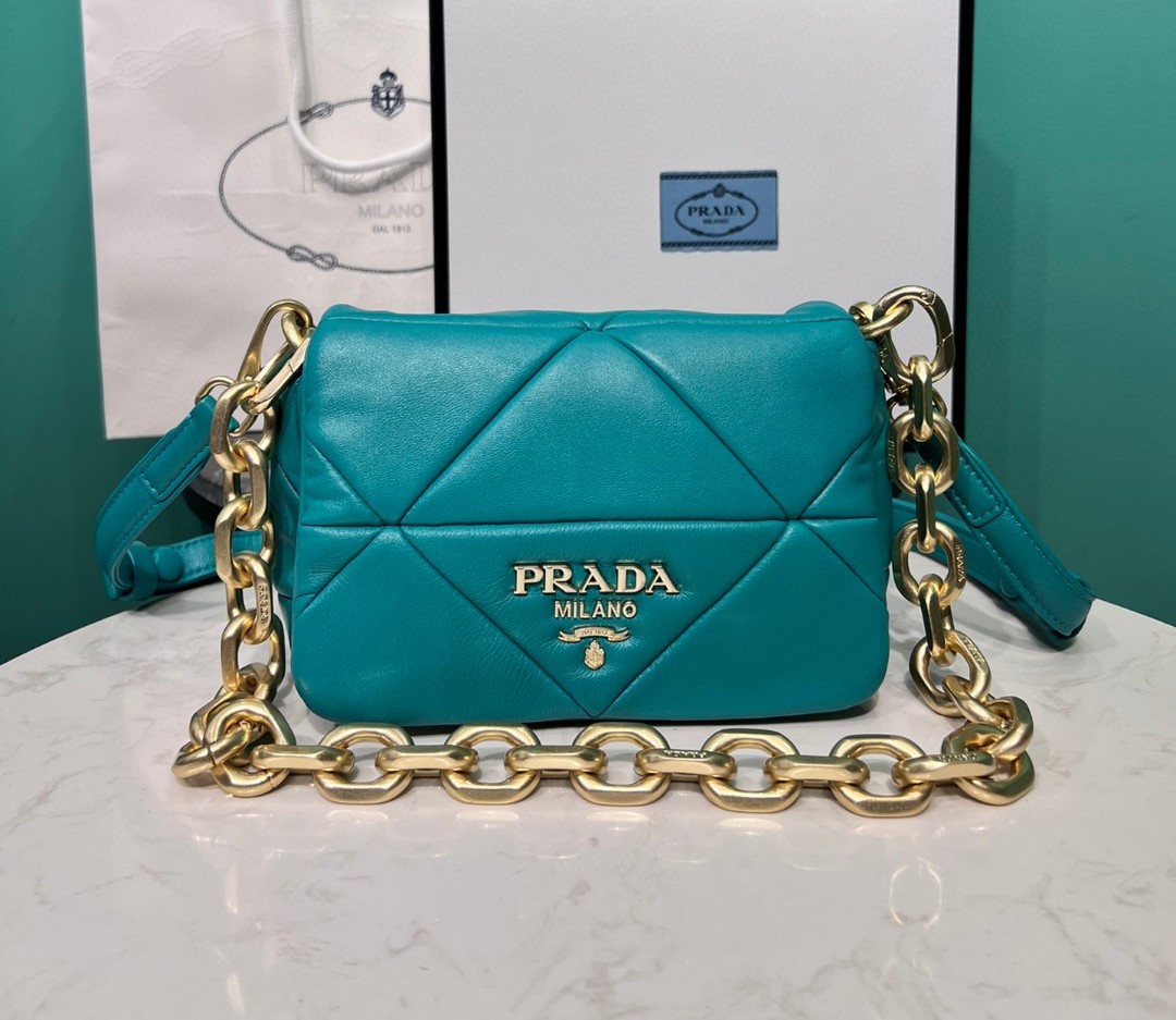 Bagsaaa Pra*a System nappa patchwork shoulder bag blue - 21*15*6.5cm