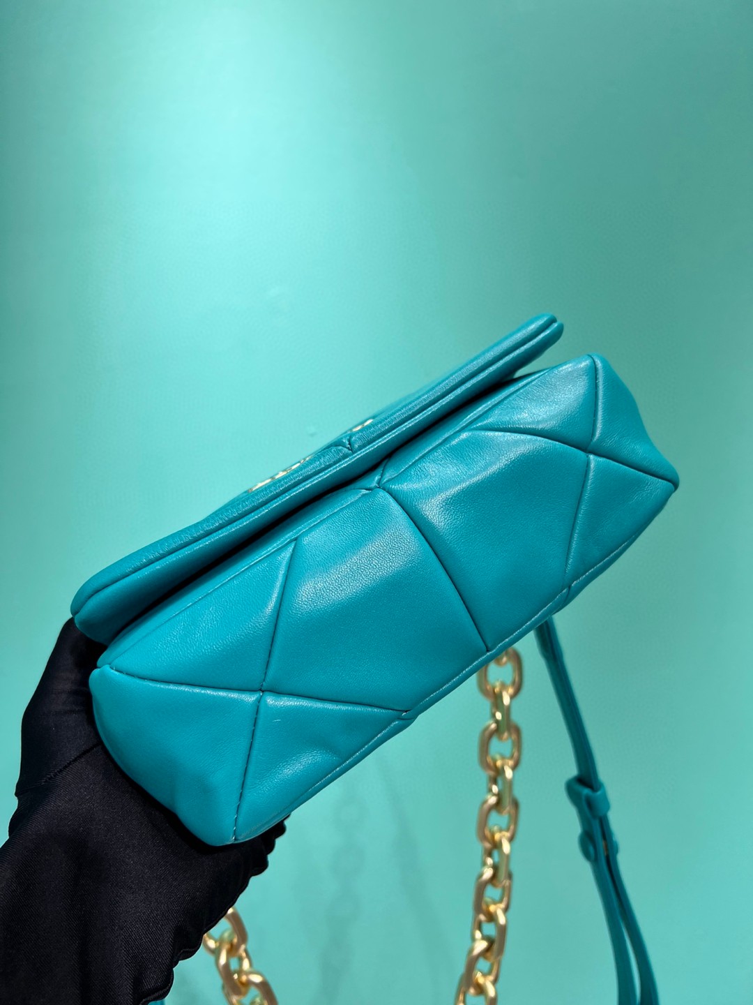 Bagsaaa Pra*a System nappa patchwork shoulder bag blue - 21*15*6.5cm