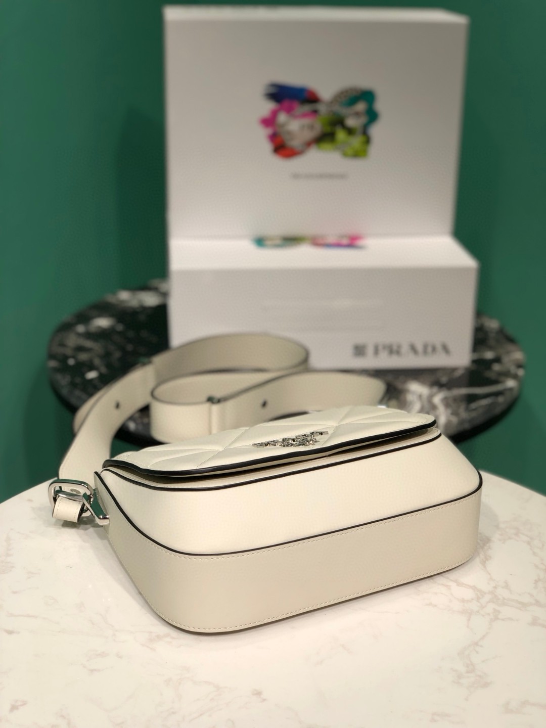 Bagsaaa Pra*a Crossbody leather white bag -23*18*5cm