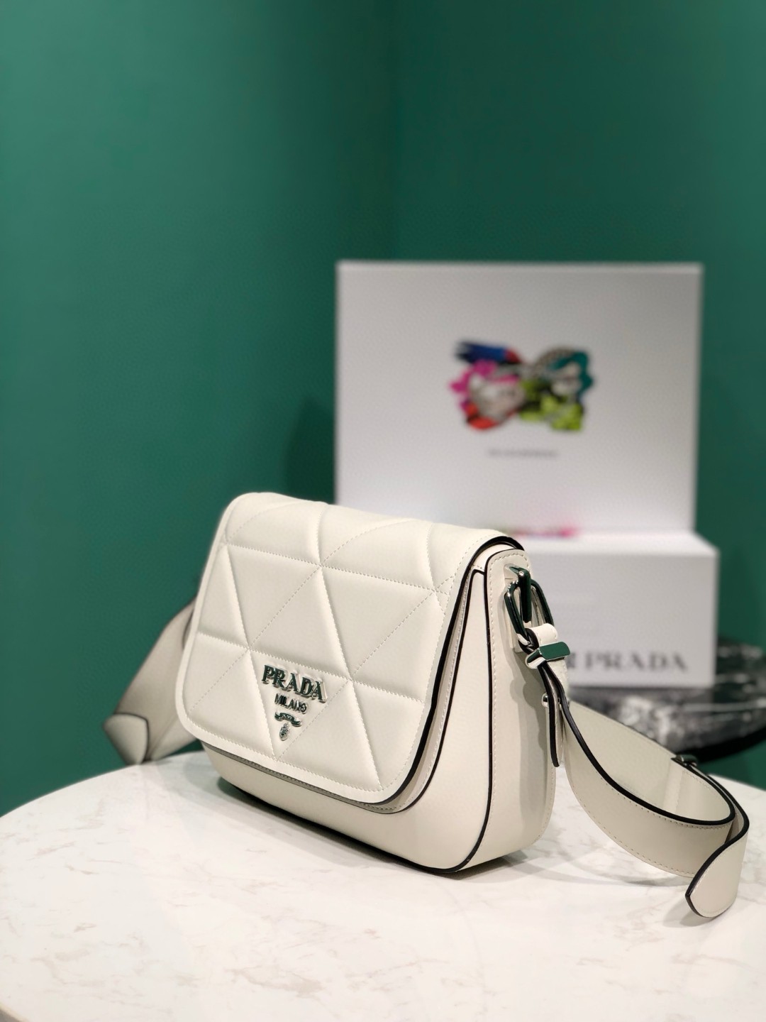 Bagsaaa Pra*a Crossbody leather white bag -23*18*5cm