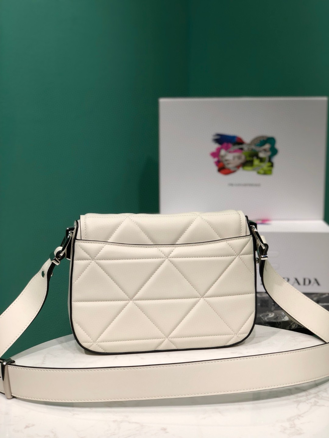 Bagsaaa Pra*a Crossbody leather white bag -23*18*5cm
