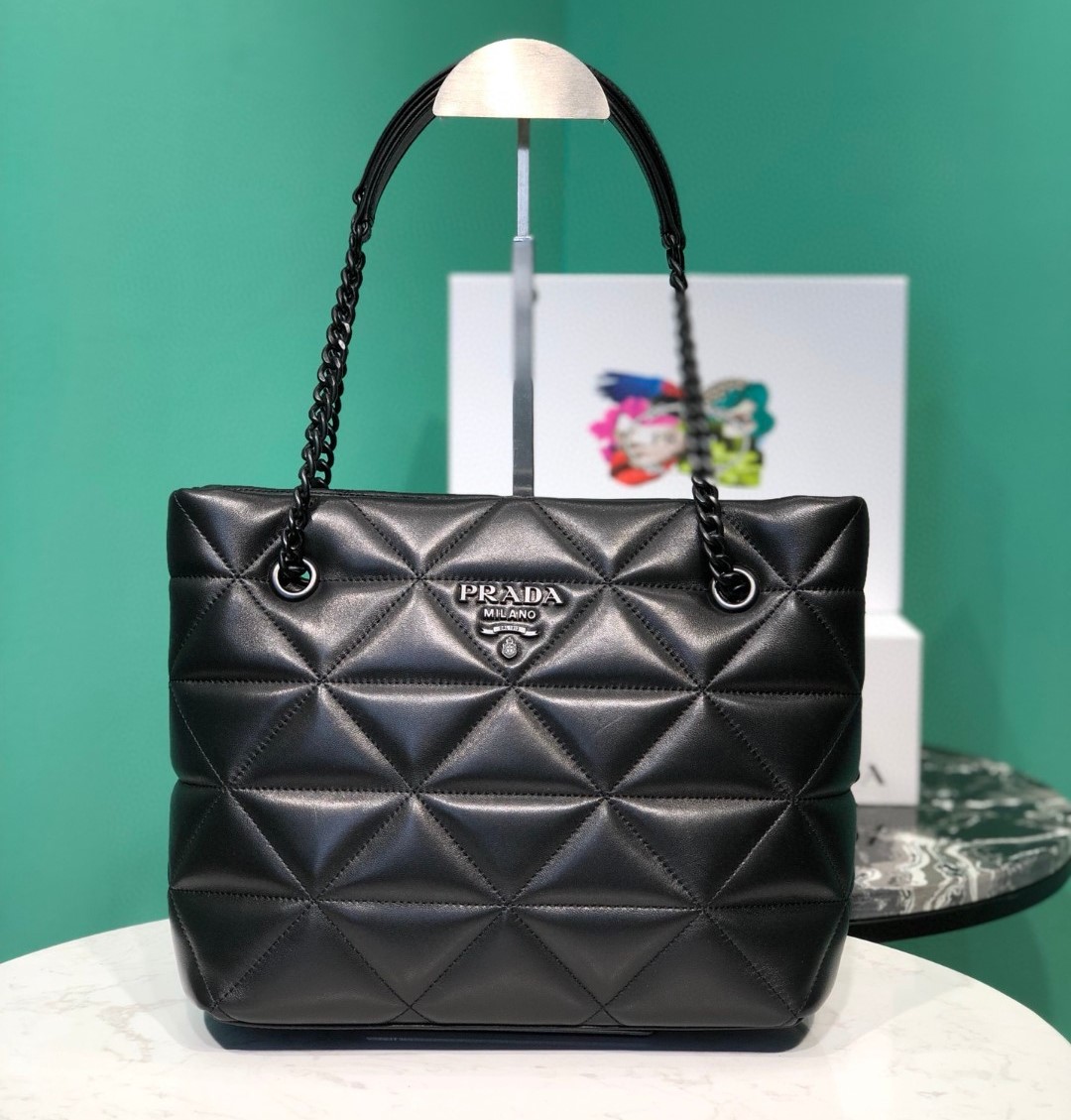 Bagsaaa Pra*a Nappa Spectrum Black Tote - 26.5*22*14cm