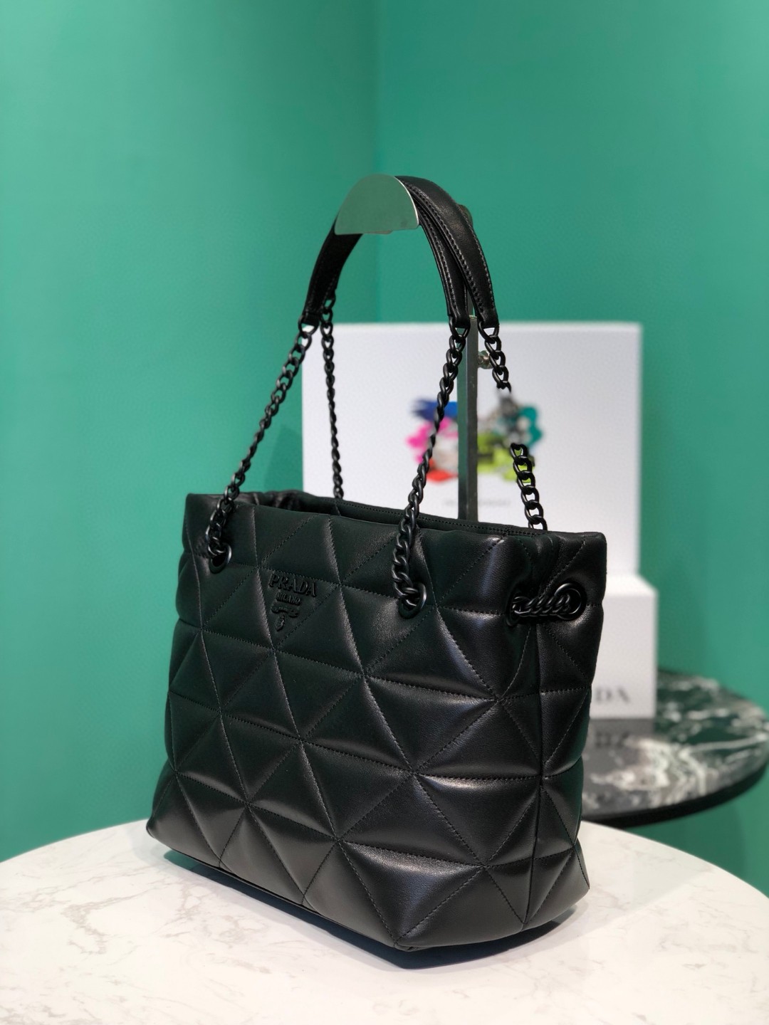 Bagsaaa Pra*a Nappa Spectrum Black Tote - 26.5*22*14cm