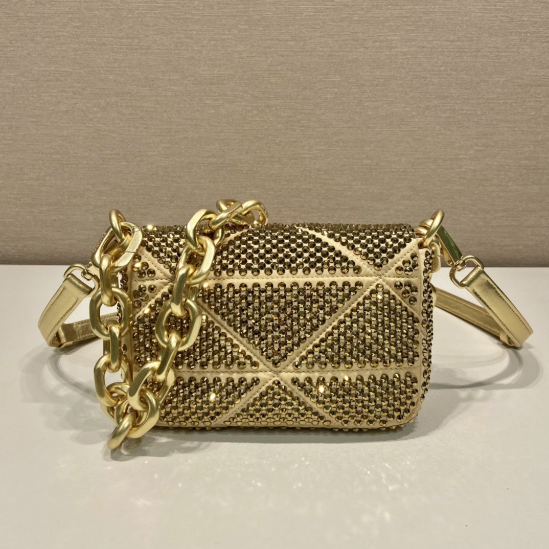 Bagsaaa Pra*a Mini Crystal-embellished Triangle Logo Gold Shoulder Bag - 17*11.5*6.5cm