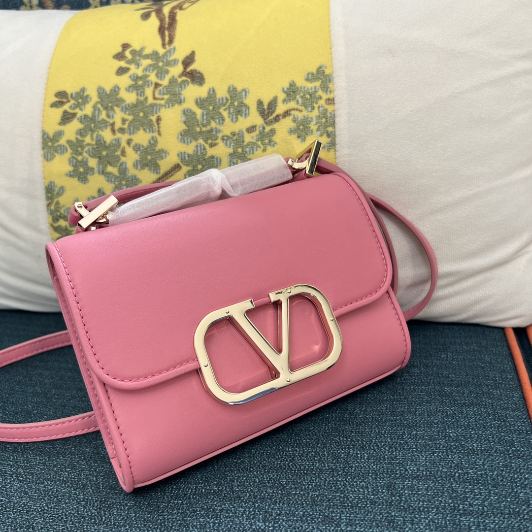 Bagsaaa Va1e*ntin0 Garavani small VLogo Type shoulder light pink bag - 18x13x5cm