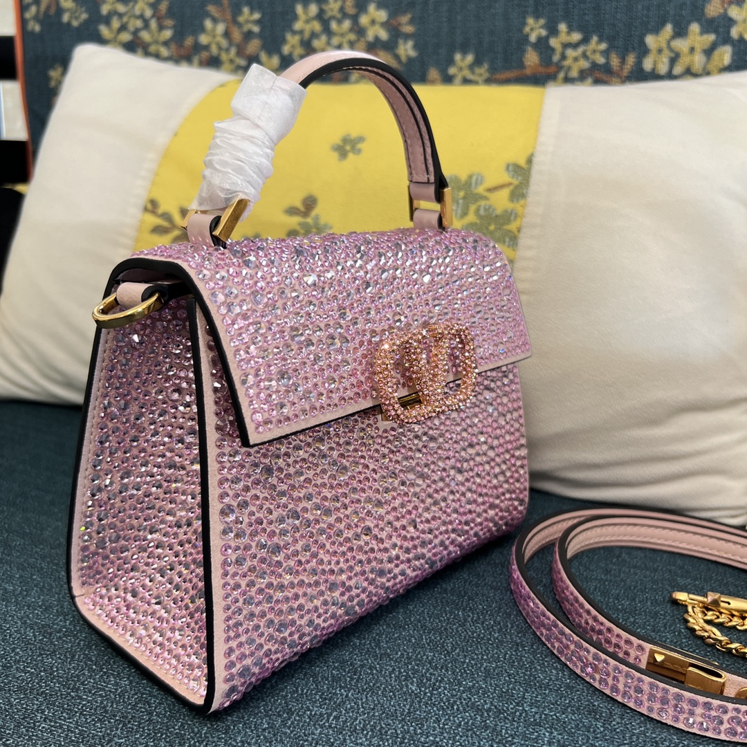 Bagsaaa Va1e*ntin0 Vsling Mini Handbag With Sparkling Embroidery Pink - W19xH13xD9 cm