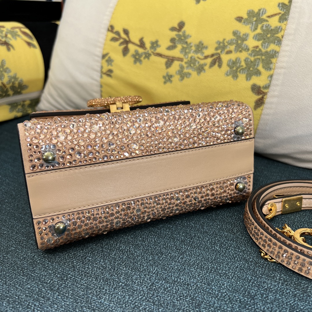 Bagsaaa Va1e*ntin0 Vsling Mini Handbag With Sparkling Embroidery Beige - W19xH13xD9