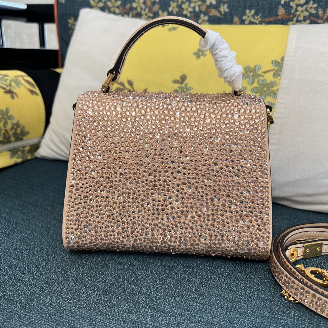 Bagsaaa Va1e*ntin0 Vsling Mini Handbag With Sparkling Embroidery Beige - W19xH13xD9