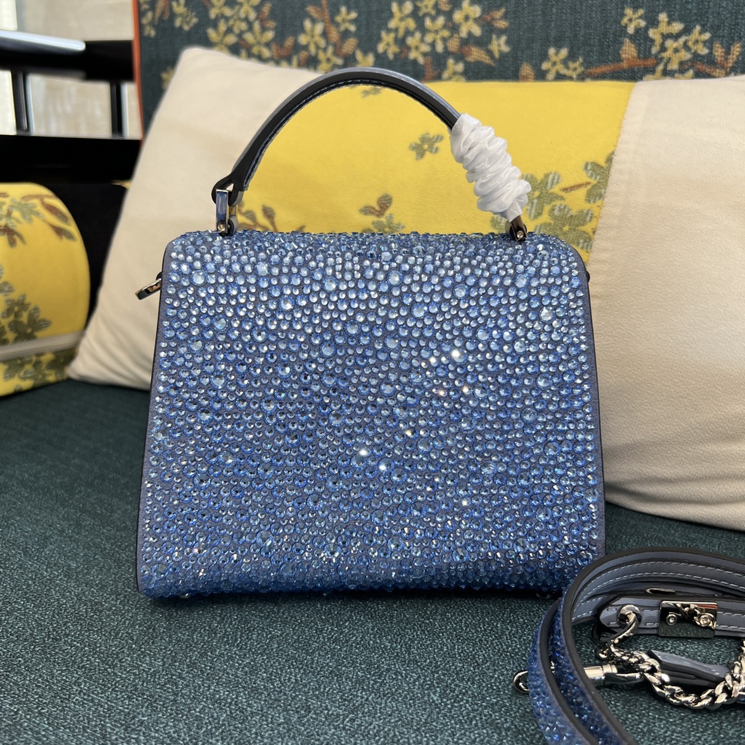 Bagsaaa Va1e*ntin0 Vsling Mini Handbag With Sparkling Embroidery Blue - W19xH13xD9