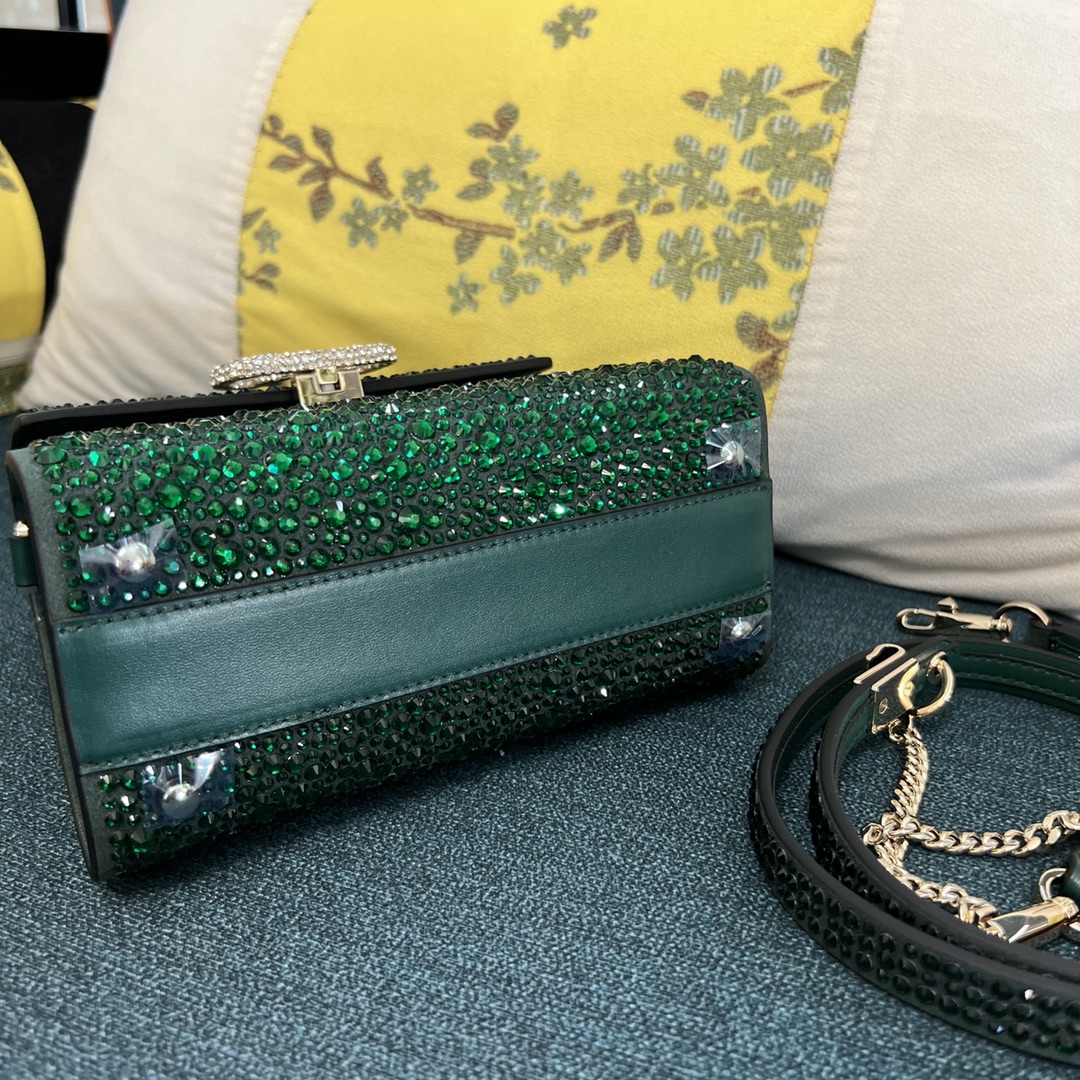 Bagsaaa Va1e*ntin0 Vsling Mini Handbag With Sparkling Embroidery Green - W19xH13xD9