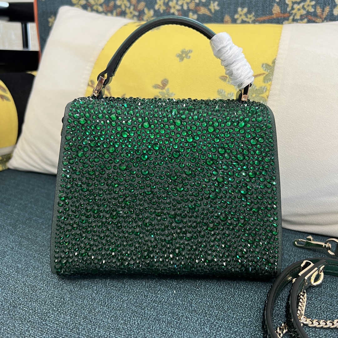 Bagsaaa Va1e*ntin0 Vsling Mini Handbag With Sparkling Embroidery Green - W19xH13xD9