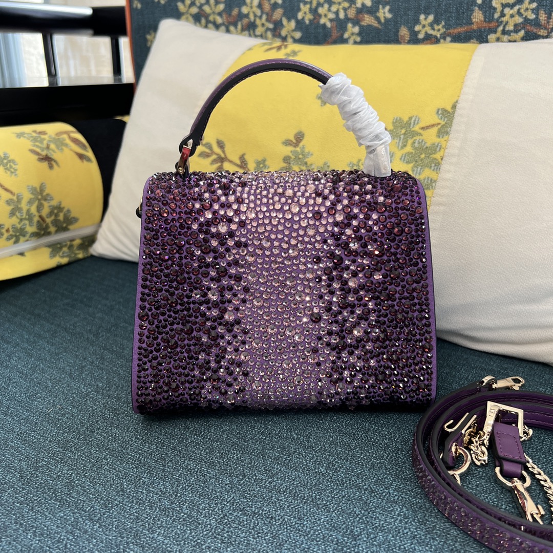 Bagsaaa Va1e*ntin0 Garavani Middle East Crystal VSling Top Handle Purple Bag - 19x13x9cm