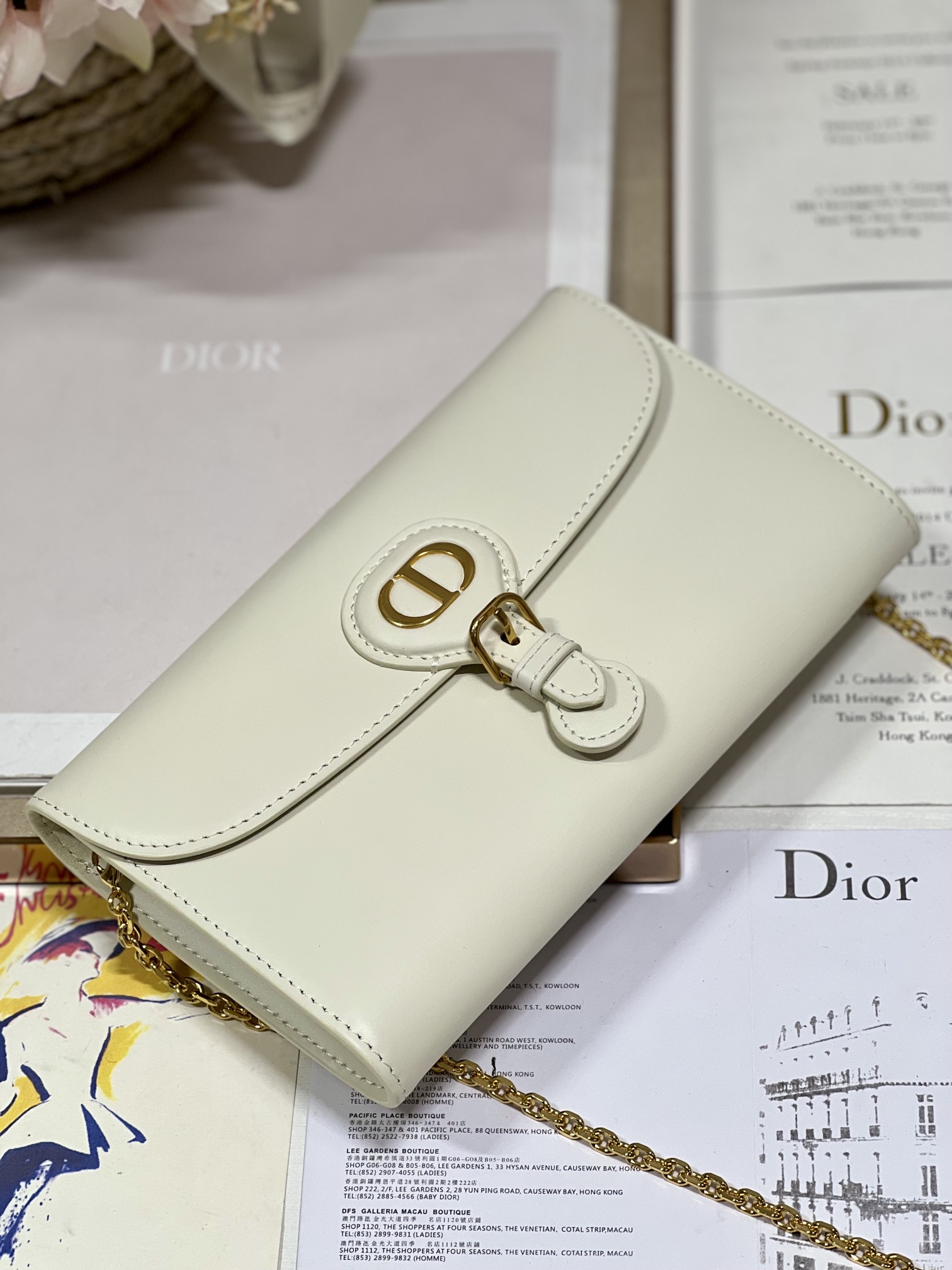 Bagsaaa D10r Bobby Wallet on Chain East West White - 21.5×12×4cm