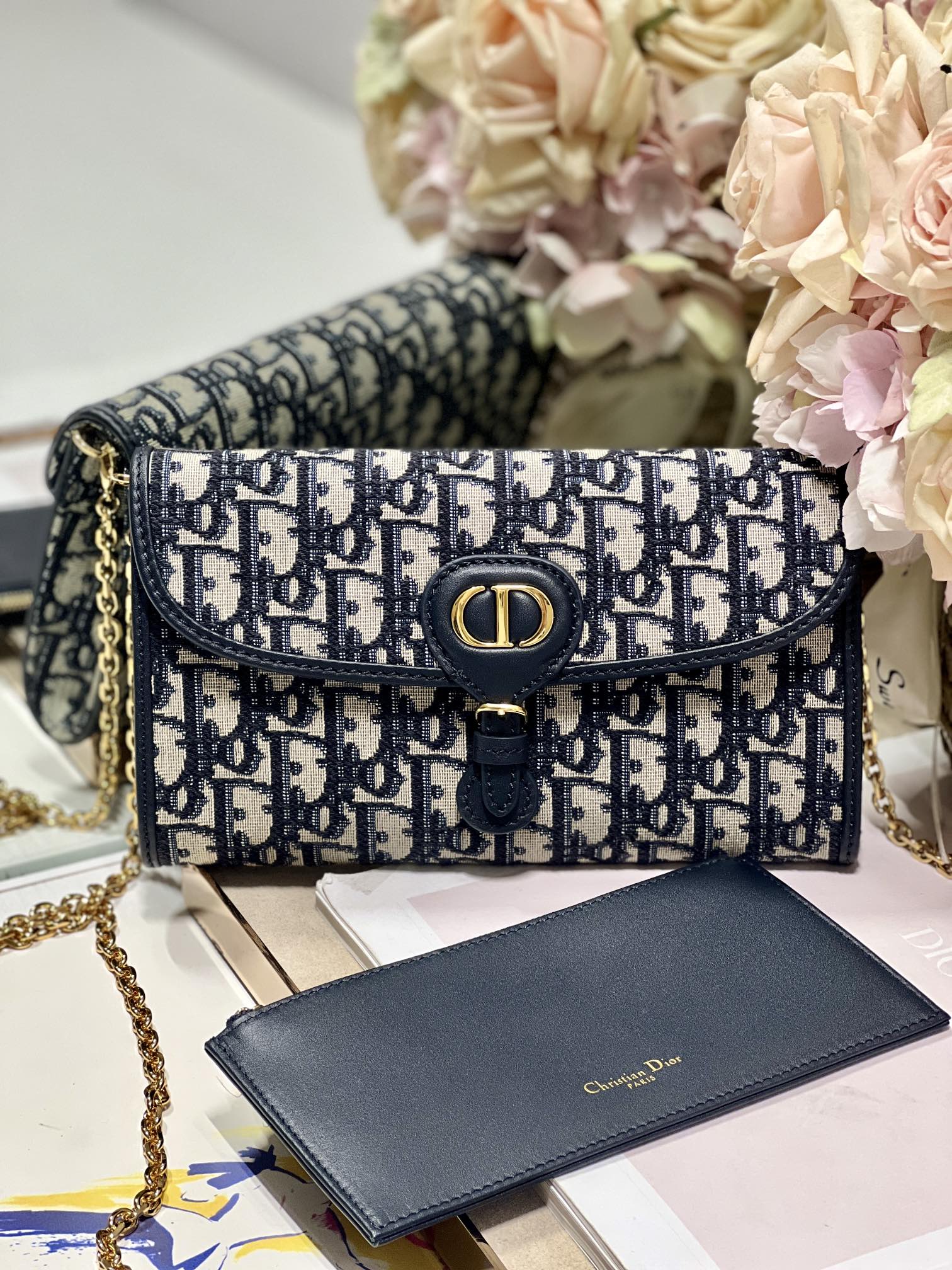 Bagsaaa D10r Bobby Wallet on Chain East West Blue Oblique Jacquard - 21.5×12×4cm