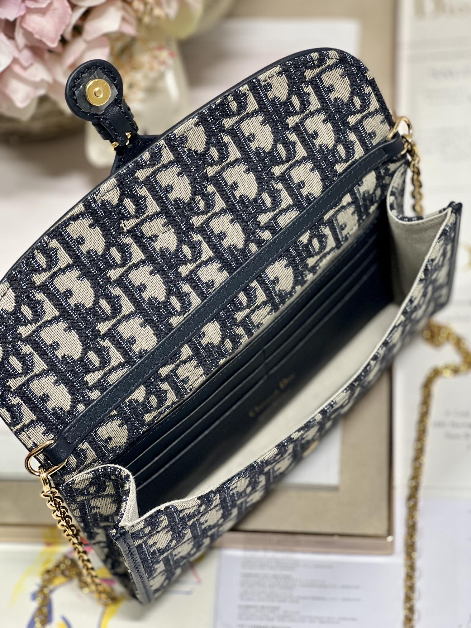 Bagsaaa D10r Bobby Wallet on Chain East West Blue Oblique Jacquard - 21.5×12×4cm