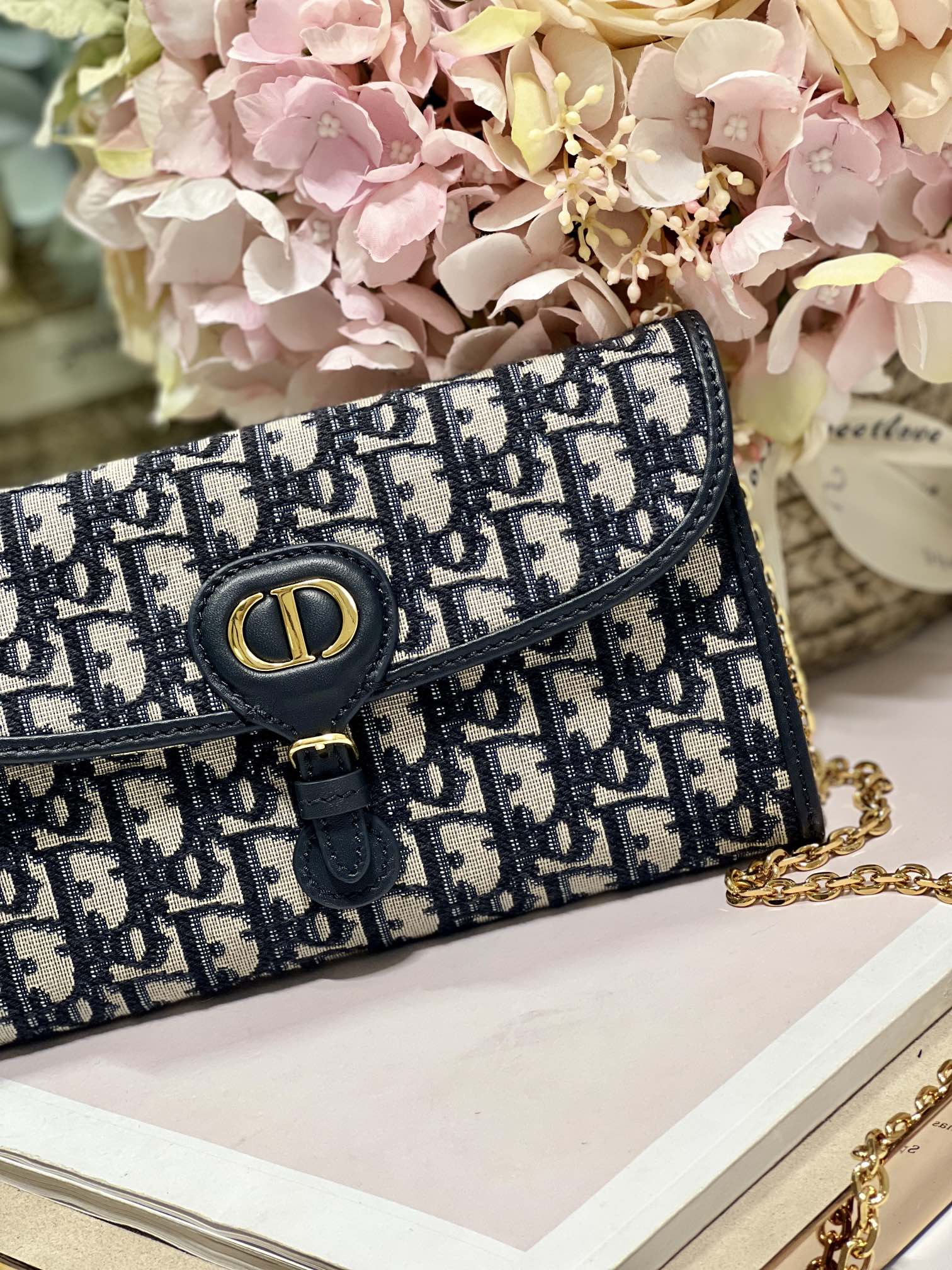Bagsaaa D10r Bobby Wallet on Chain East West Blue Oblique Jacquard - 21.5×12×4cm