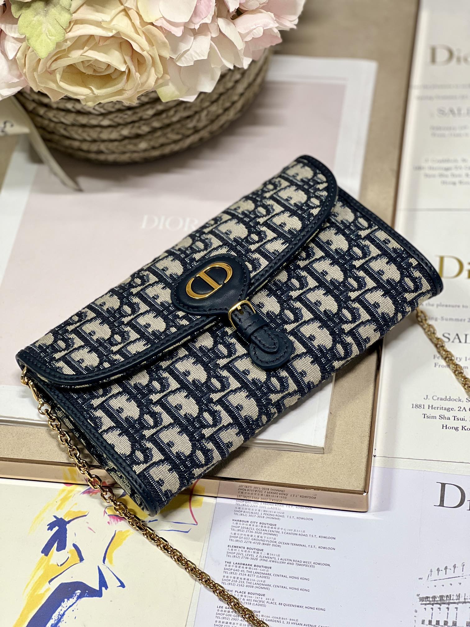 Bagsaaa D10r Bobby Wallet on Chain East West Blue Oblique Jacquard - 21.5×12×4cm