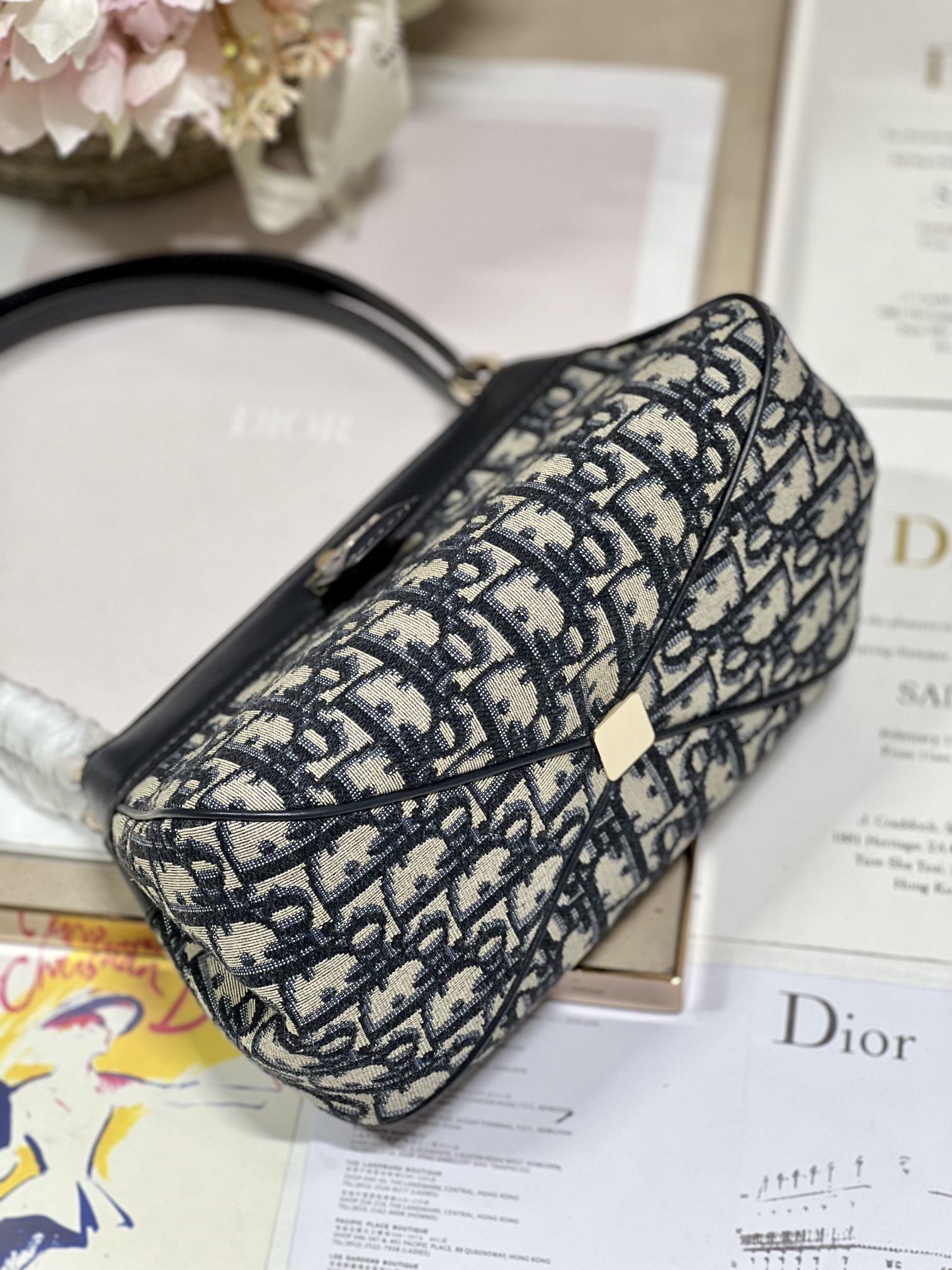 Bagsaaa D10r Small Key Dusty Ivory Blue Oblique Jacquard Bag - 22 x 12.5 x 12cm