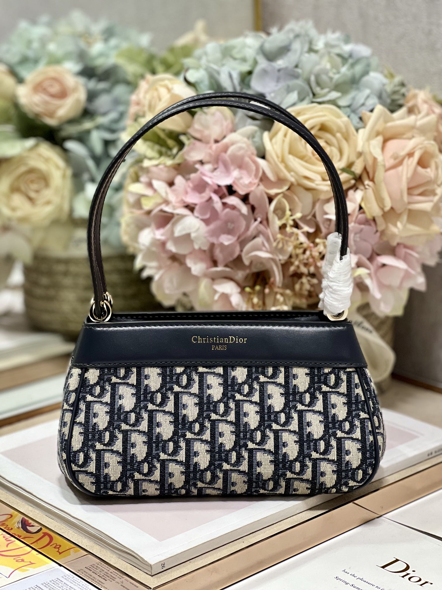 Bagsaaa D10r Small Key Dusty Ivory Blue Oblique Jacquard Bag - 22 x 12.5 x 12cm