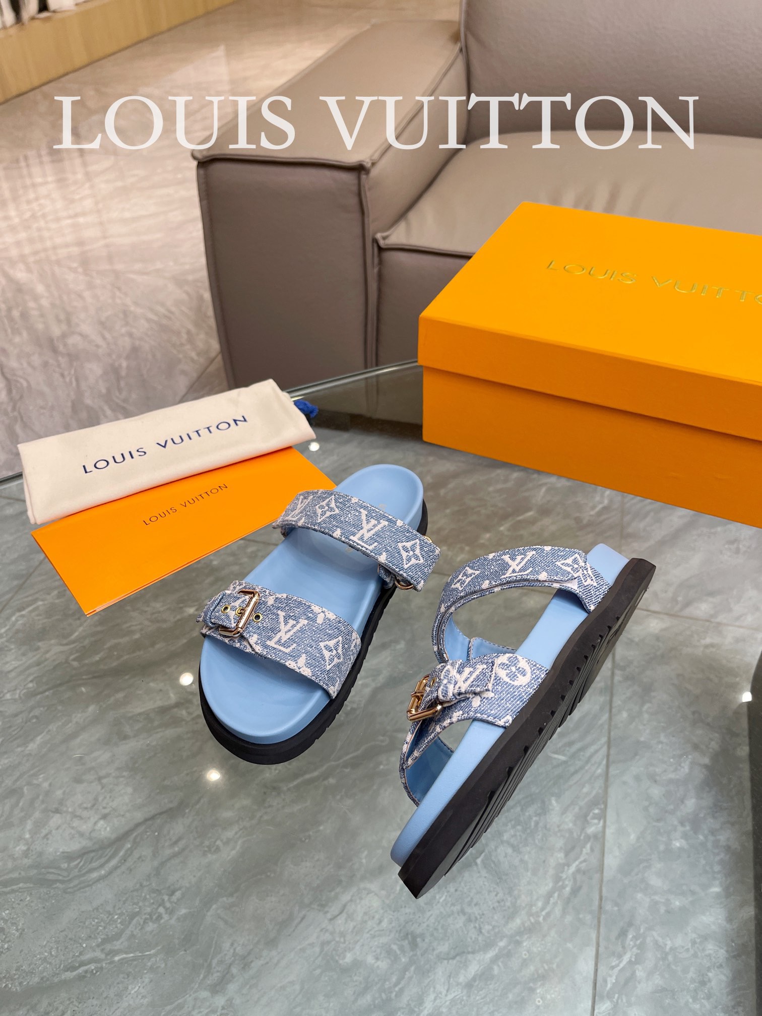 Bagsaaa L0vis Vvtt0n Bom Dia Flat Comfort Mule Monogram Blue Denim
