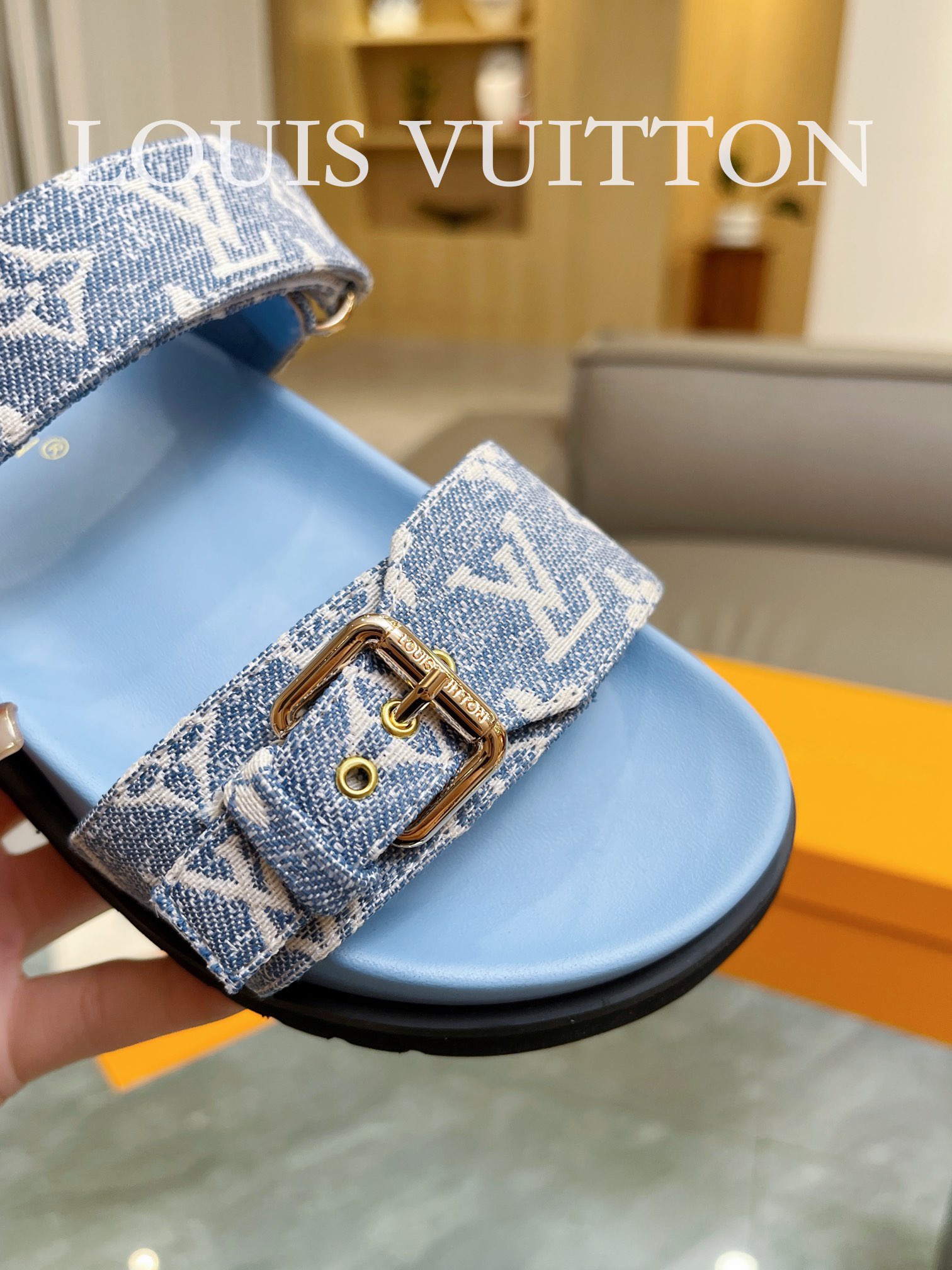 Bagsaaa L0vis Vvtt0n Bom Dia Flat Comfort Mule Monogram Blue Denim