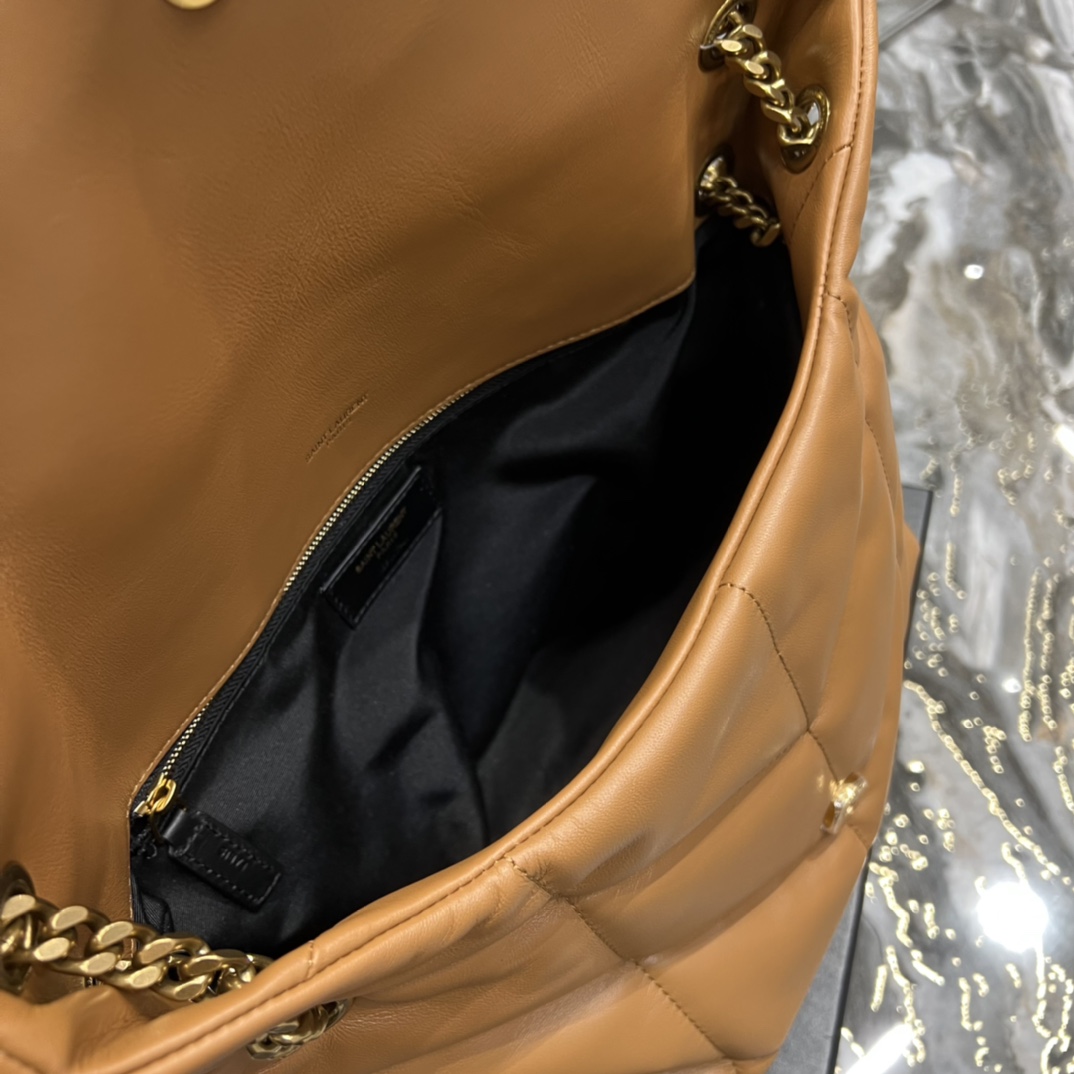 Bagsaaa Y51 Puffer Medium Chain Bag in Quilted Lambskin Dark Honey - 35 X 23 X 13,5 CM