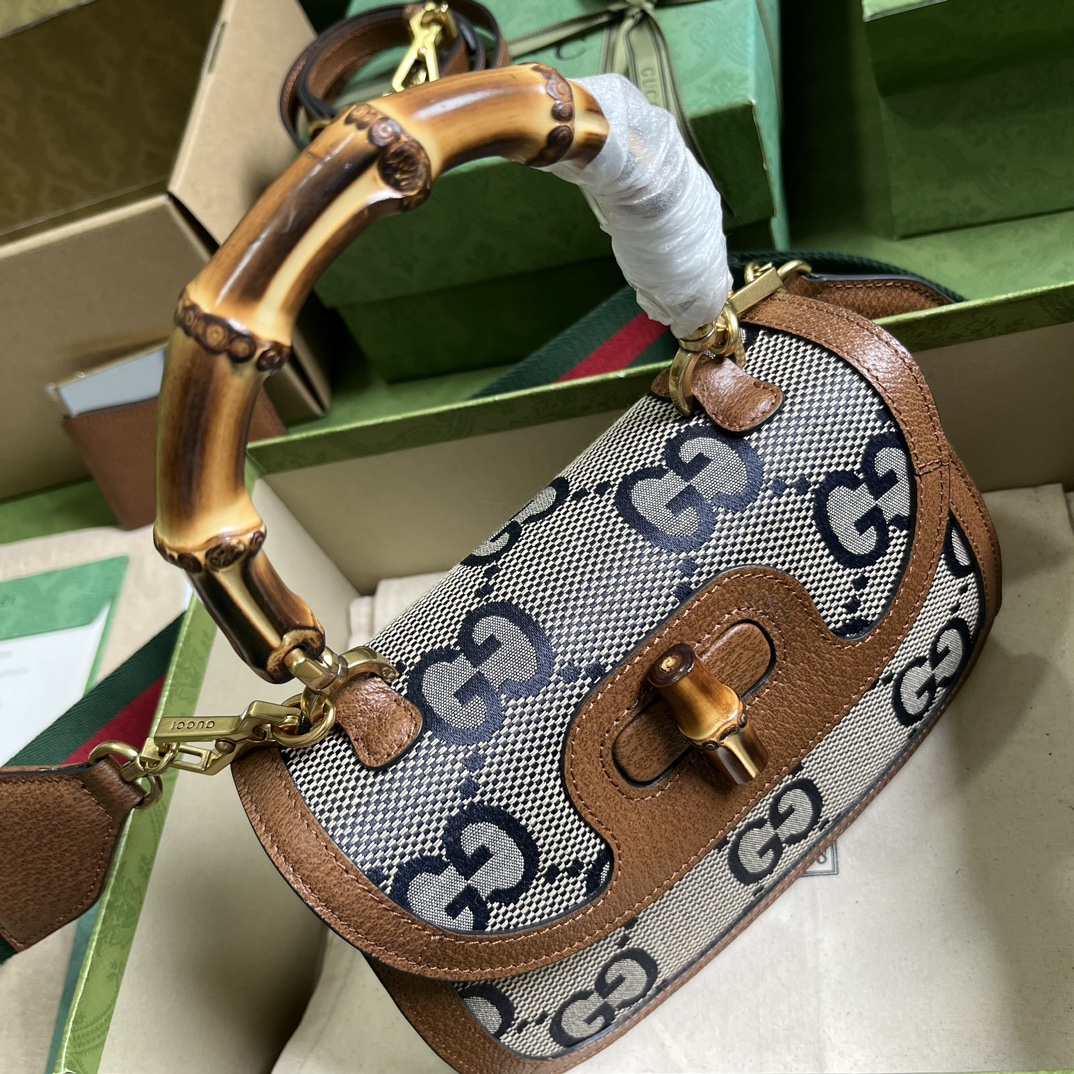 Bagsaaa Gvc*1 Bamboo 1947 jumbo GG medium top handle bag - 21x 15x 7cm