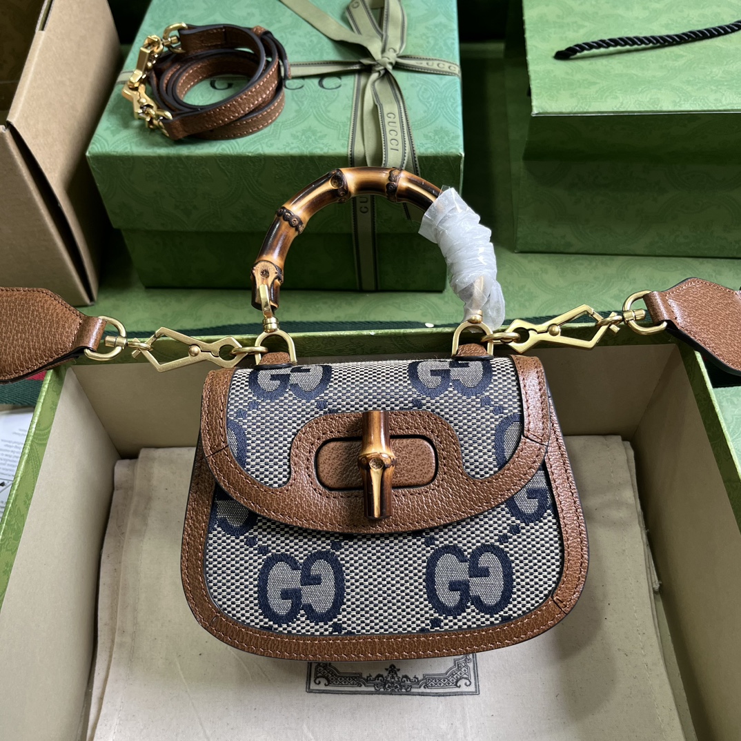 Bagsaaa Gvc*1 Bamboo 1947 jumbo GG small top handle bag - 17x 12x 7.5cm