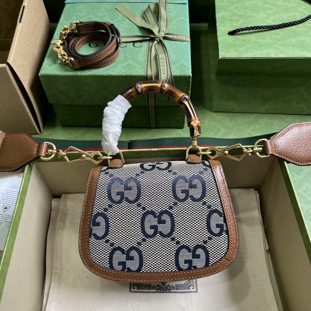 Bagsaaa Gvc*1 Bamboo 1947 jumbo GG small top handle bag - 17x 12x 7.5cm