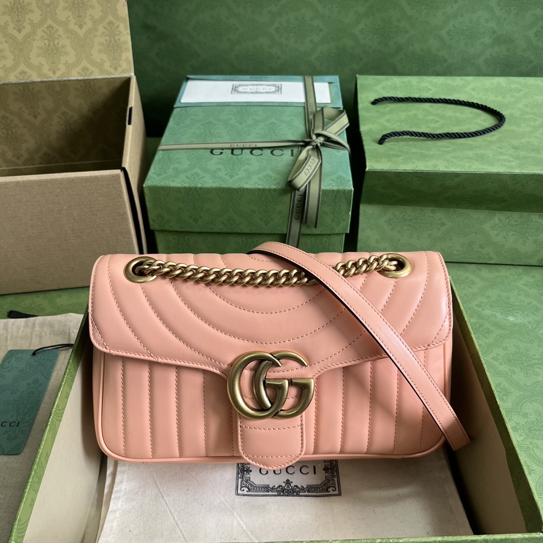 Bagsaaa Gvc*1 GG Marmont small shoulder bag peach leather - 26x 15x 7cm