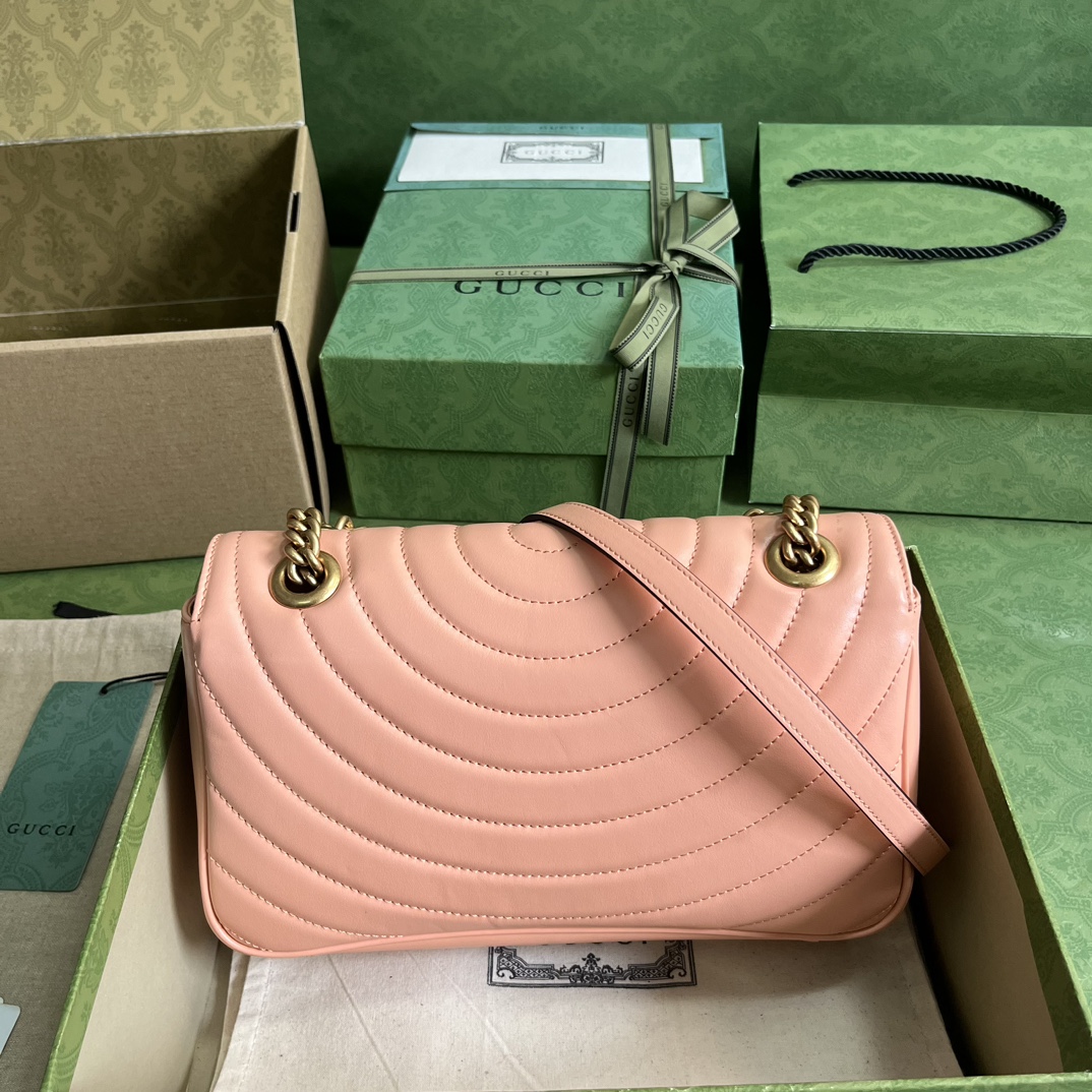 Bagsaaa Gvc*1 GG Marmont small shoulder bag peach leather - 26x 15x 7cm