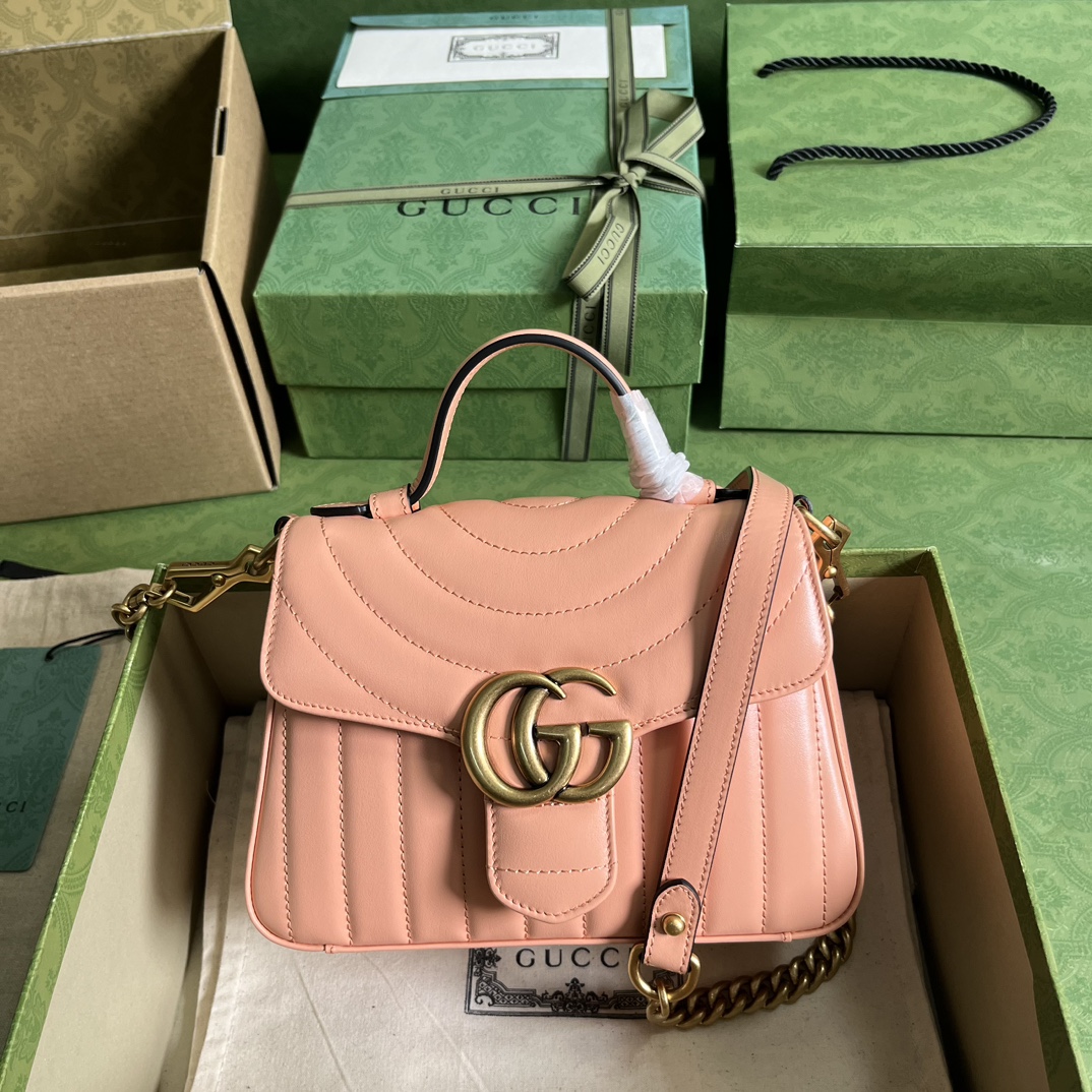 Bagsaaa Gvc*1 GG Marmont mini top handle peach leather bag - 21x 15.5x 8cm