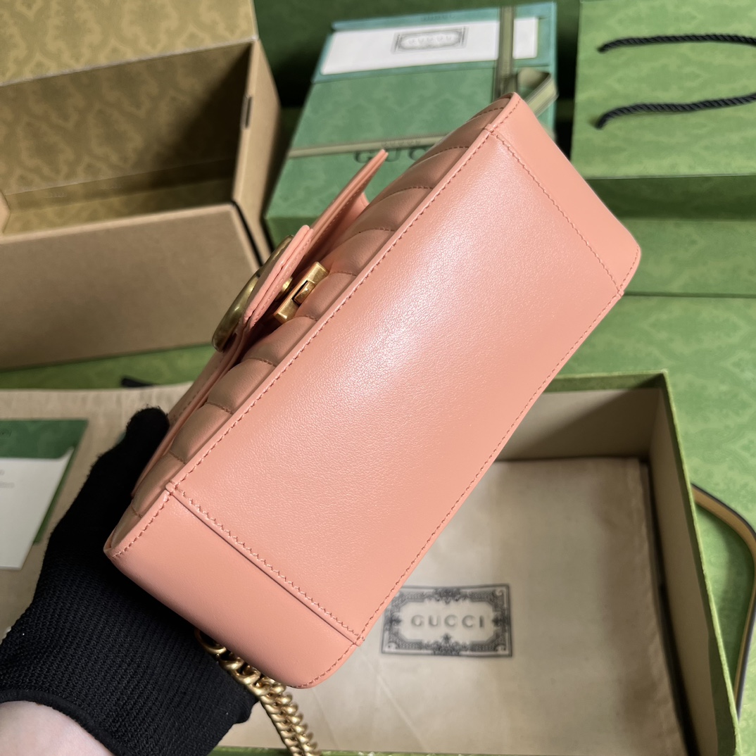 Bagsaaa Gvc*1 GG Marmont mini top handle peach leather bag - 21x 15.5x 8cm