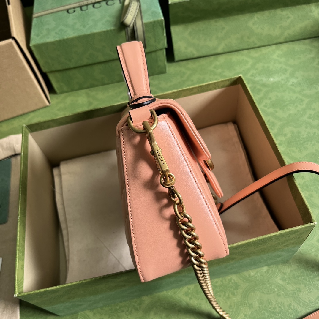 Bagsaaa Gvc*1 GG Marmont mini top handle peach leather bag - 21x 15.5x 8cm