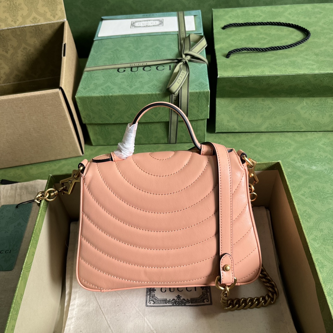 Bagsaaa Gvc*1 GG Marmont mini top handle peach leather bag - 21x 15.5x 8cm