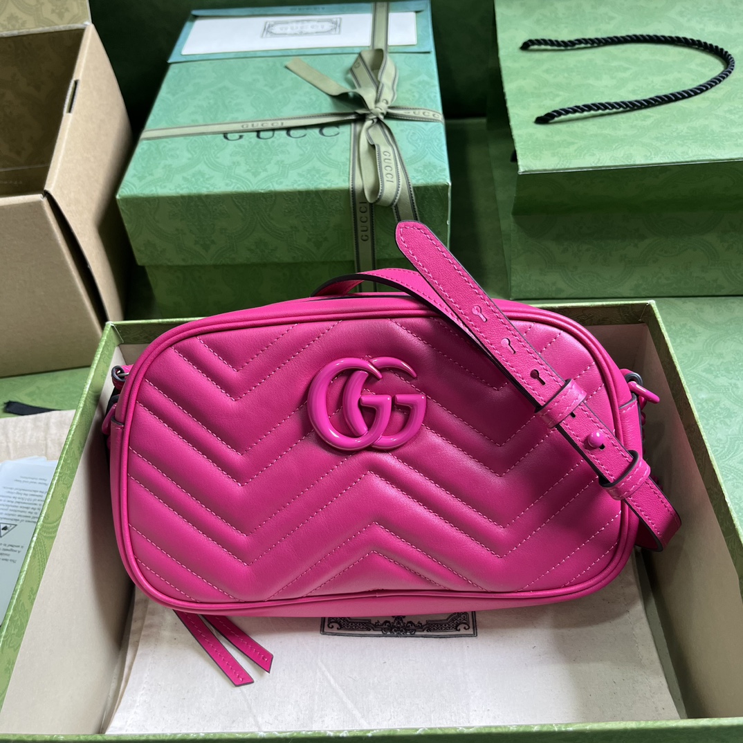 Bagsaaa Gvc*1 GG Marmont matelassé small shoulder hot pink bag - 24x 13x 7cm