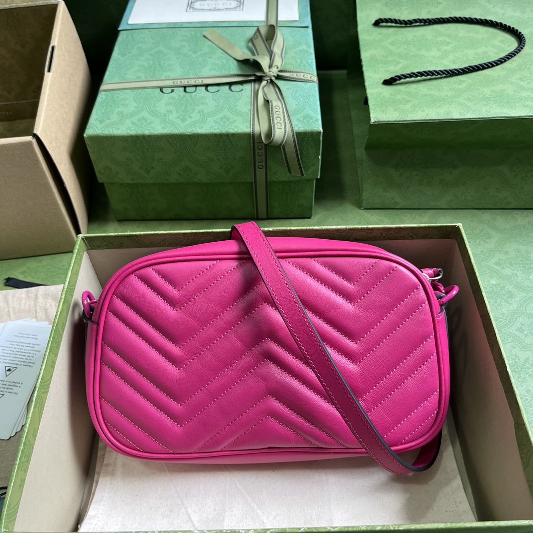 Bagsaaa Gvc*1 GG Marmont matelassé small shoulder hot pink bag - 24x 13x 7cm