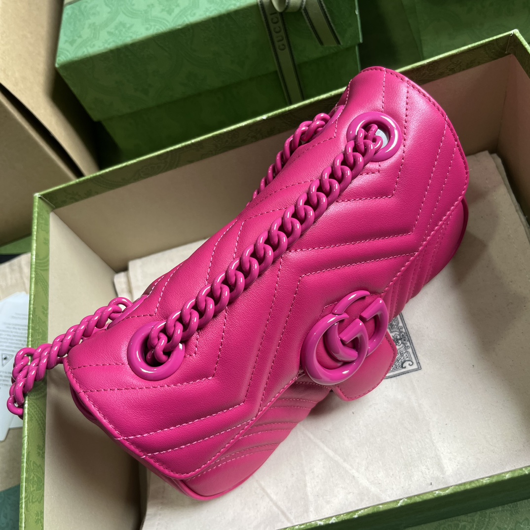 Bagsaaa Gvc*1 GG Marmont matelassé shoulder hot pink bag - 22X 13 x 6 cm