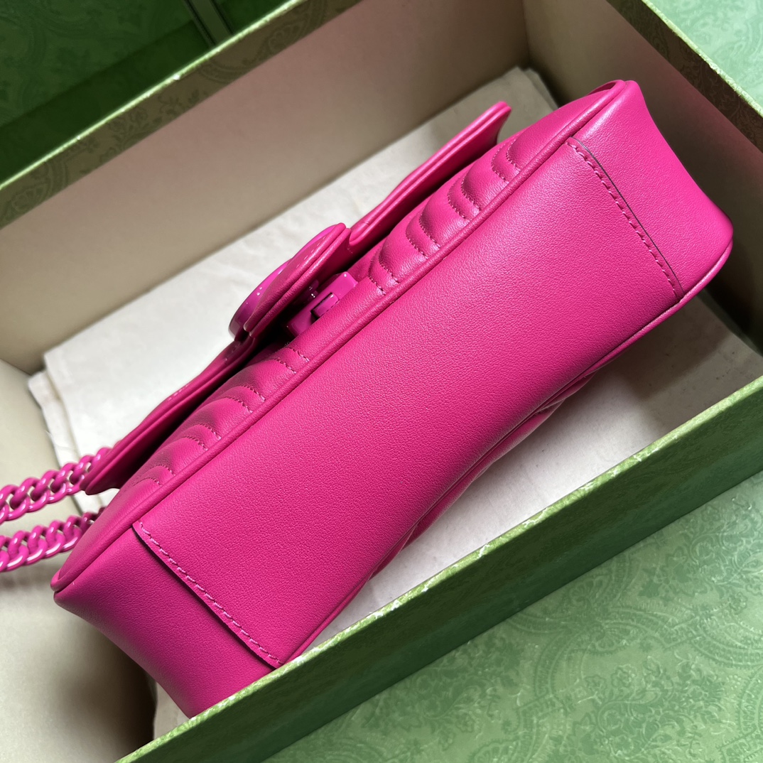 Bagsaaa Gvc*1 GG Marmont matelassé shoulder hot pink bag - 22X 13 x 6 cm