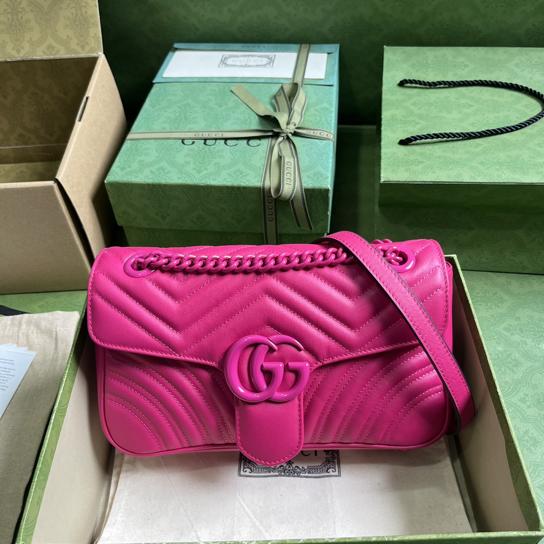 Bagsaaa Gvc*1 GG Marmont matelassé shoulder hot pink bag - 26x 15x 7cm
