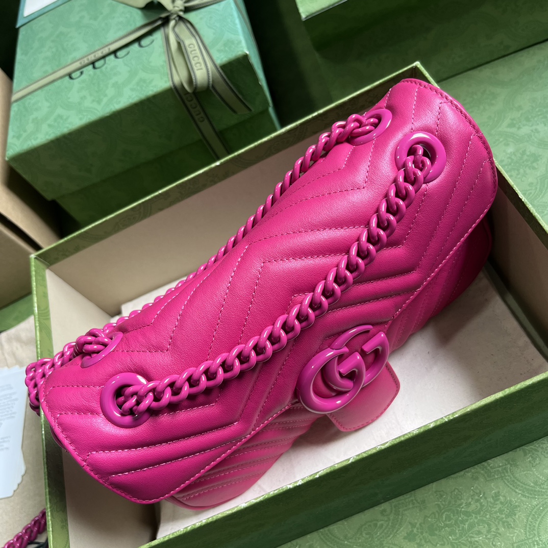 Bagsaaa Gvc*1 GG Marmont matelassé shoulder hot pink bag - 26x 15x 7cm