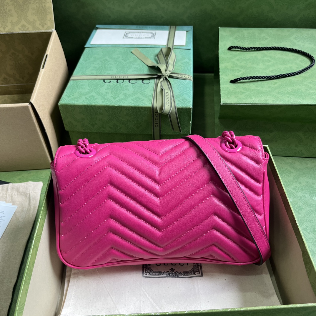 Bagsaaa Gvc*1 GG Marmont matelassé shoulder hot pink bag - 26x 15x 7cm