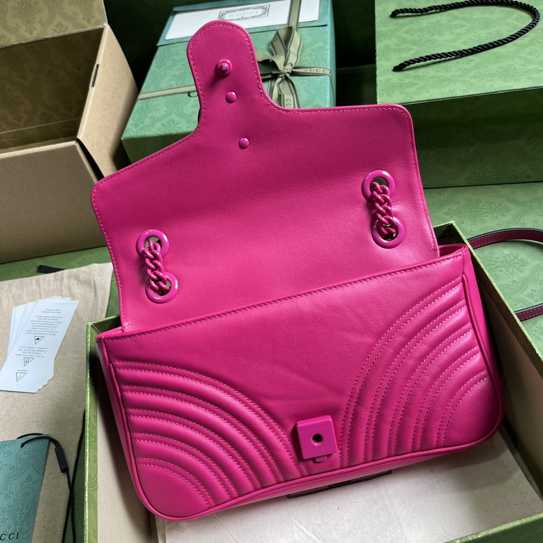 Bagsaaa Gvc*1 GG Marmont matelassé shoulder hot pink bag - 26x 15x 7cm
