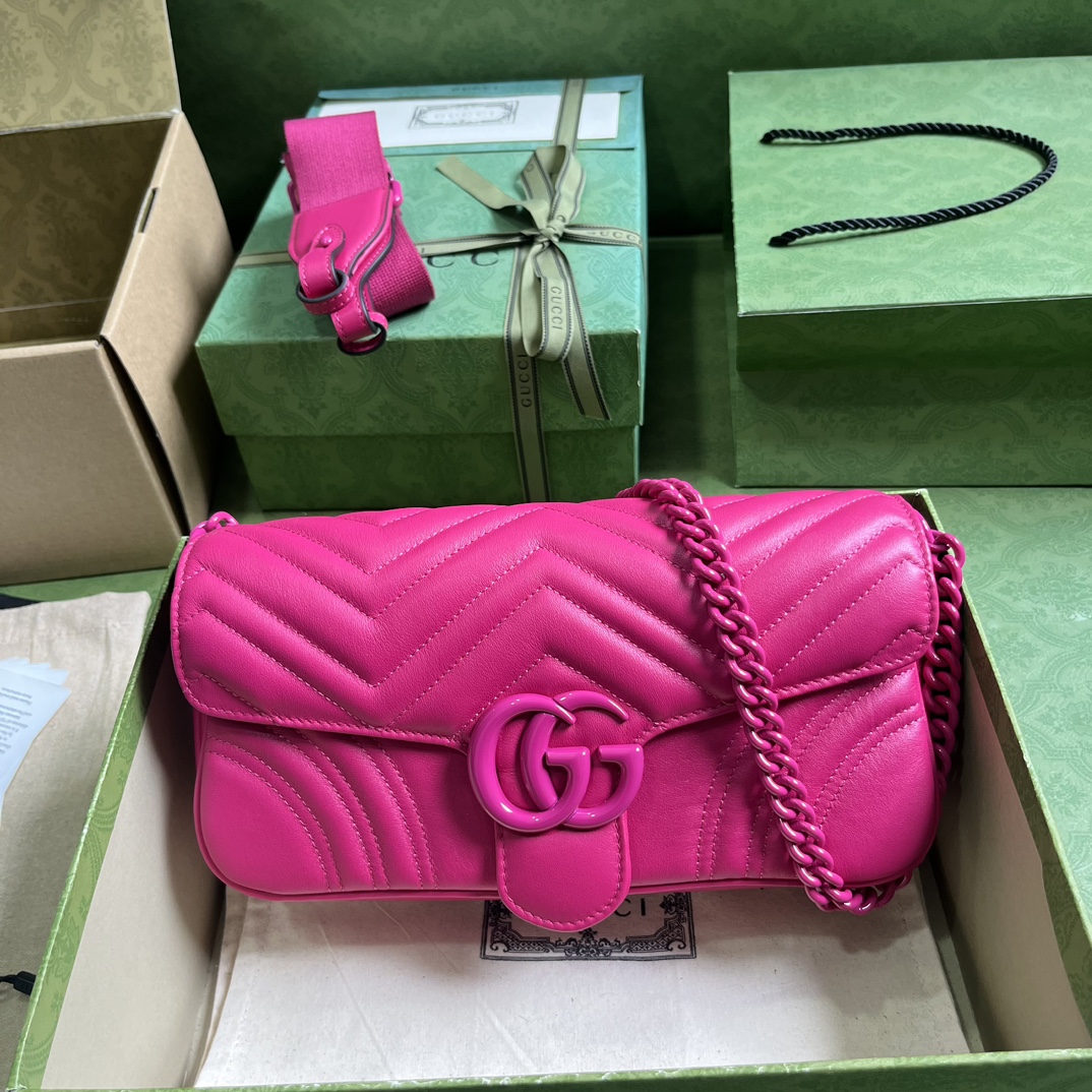 Bagsaaa Gvc*1 GG Marmont matelassé shoulder hot pink bag (wiht 2 straps) - 26.5x 13x 7