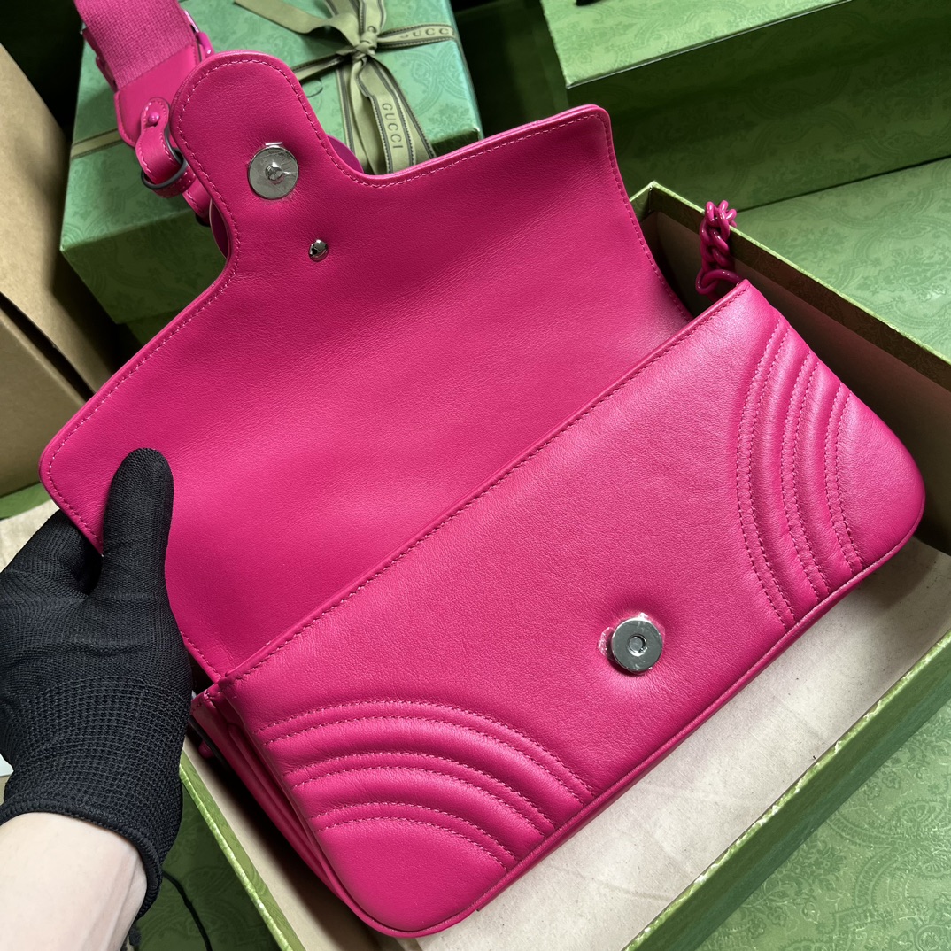 Bagsaaa Gvc*1 GG Marmont matelassé shoulder hot pink bag (wiht 2 straps) - 26.5x 13x 7