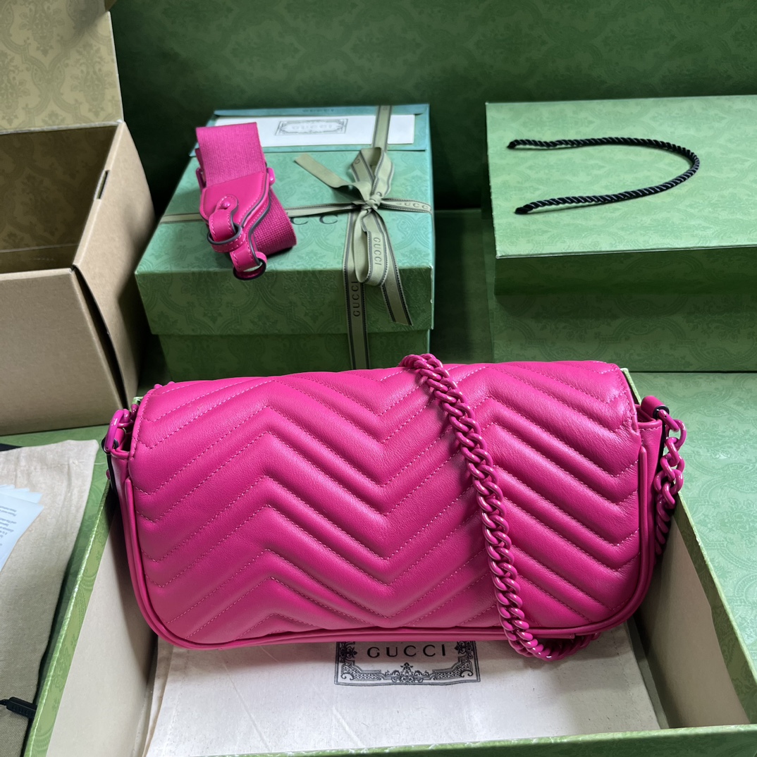Bagsaaa Gvc*1 GG Marmont matelassé shoulder hot pink bag (wiht 2 straps) - 26.5x 13x 7